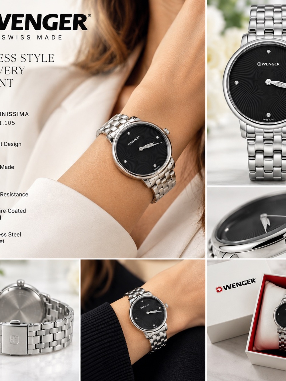 Wenger Women's Stainless Steel Watch - Black Dial
